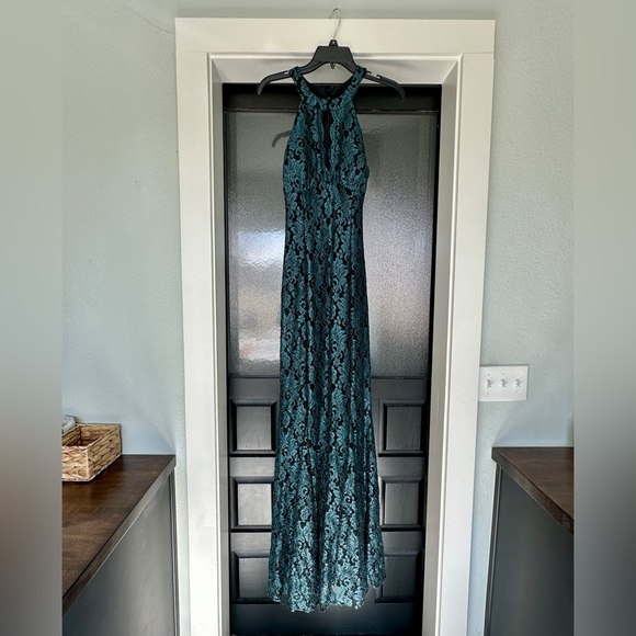 Emerald Green and Black Formal Dress - Picture 3 of 7